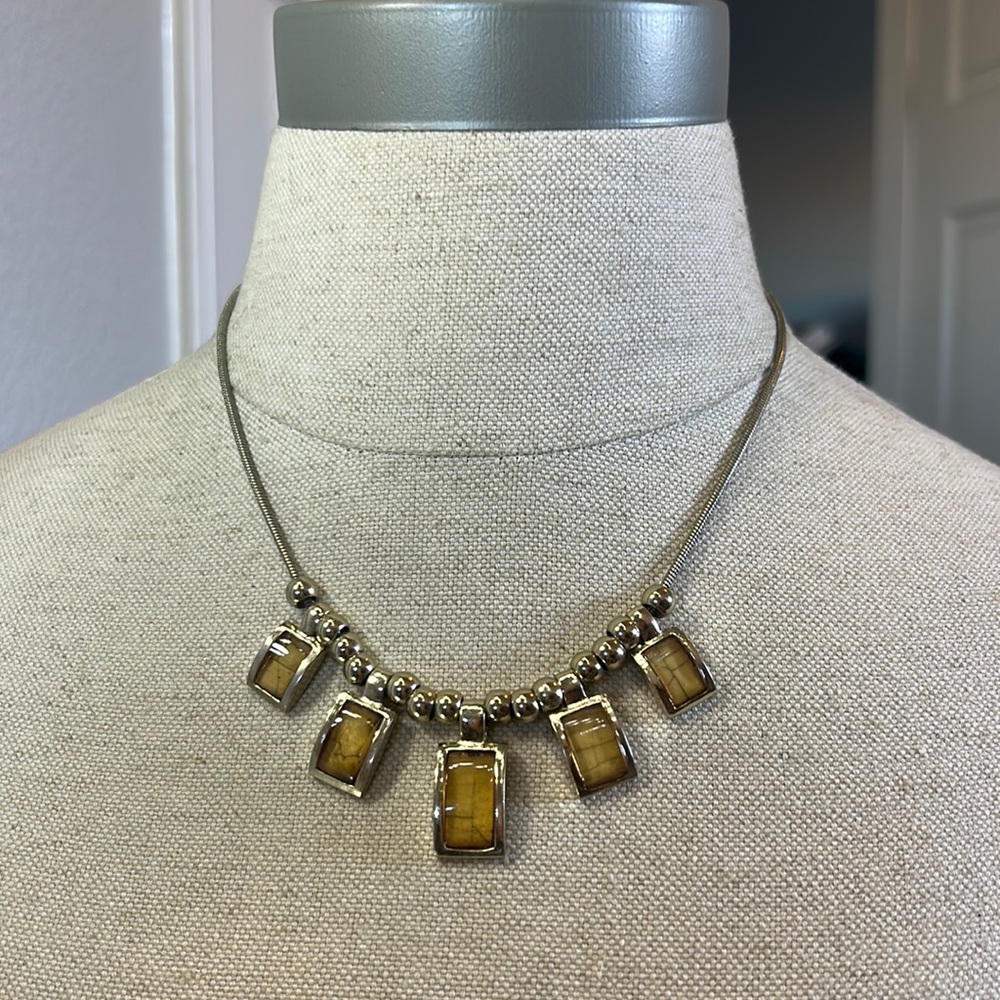 Yellow Silver Beaded Necklace with Matching Earrings